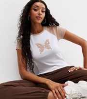 New Look Mink Butterfly Logo Raglan Sleeve T-Shirt